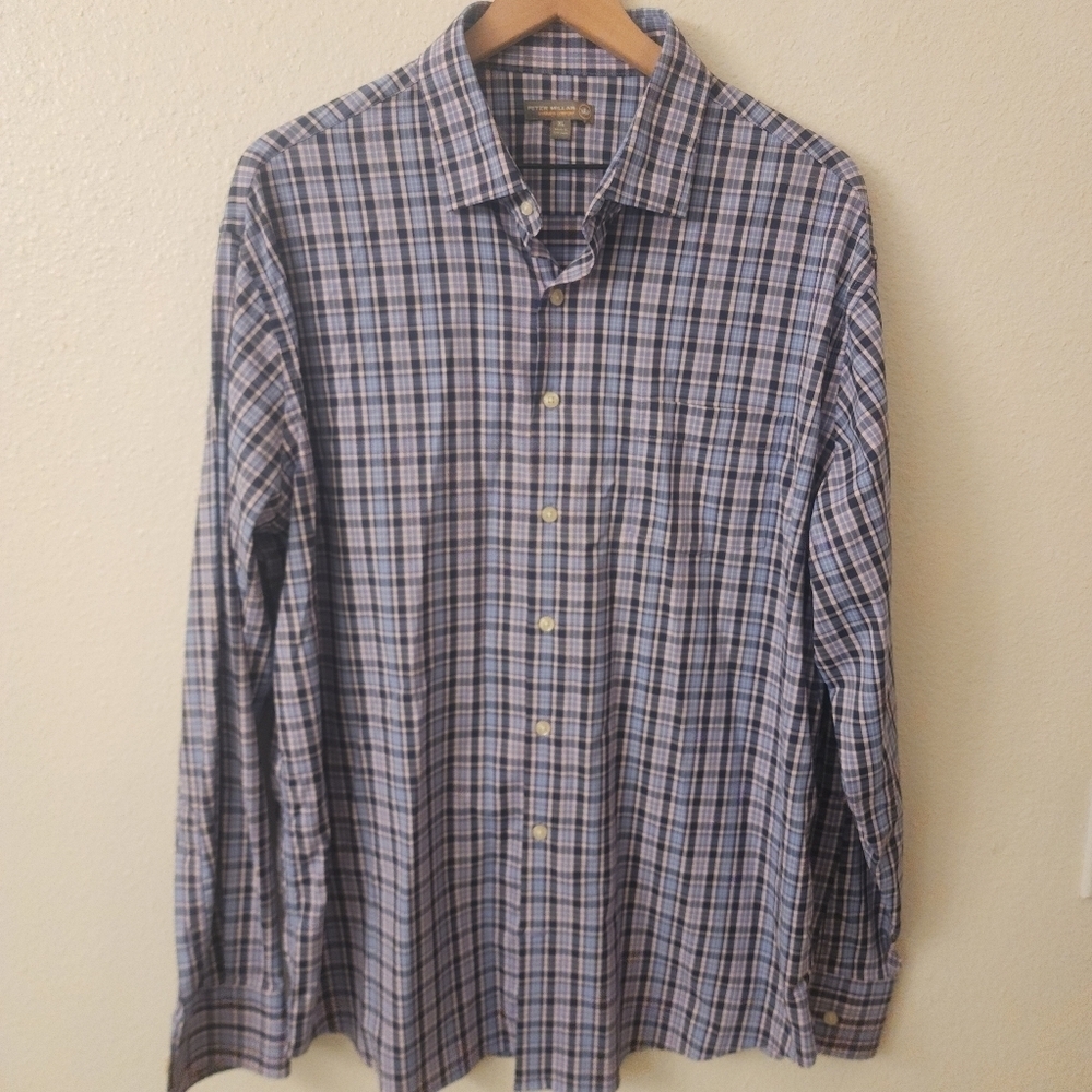 Peter Millar Summer Comfort Plaid Dress Shirt Mens sz XL